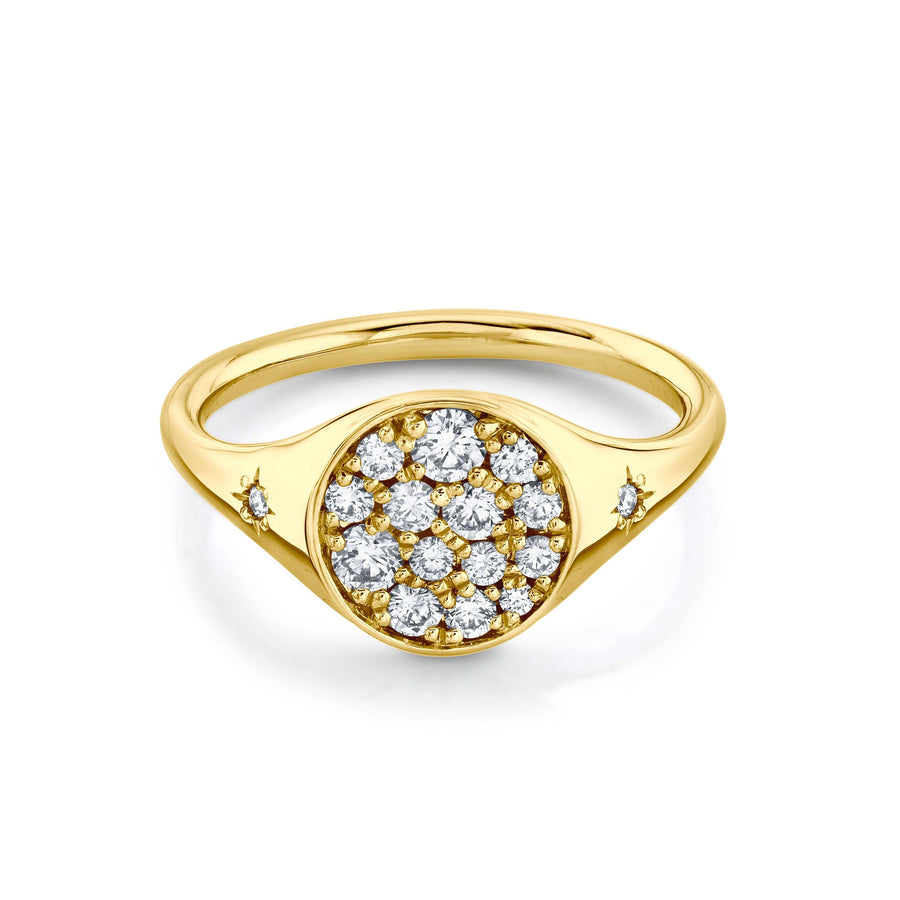 Marrow Fine Jewelry White Diamond Full Moon Two Stars Signet Ring [Yellow Gold]