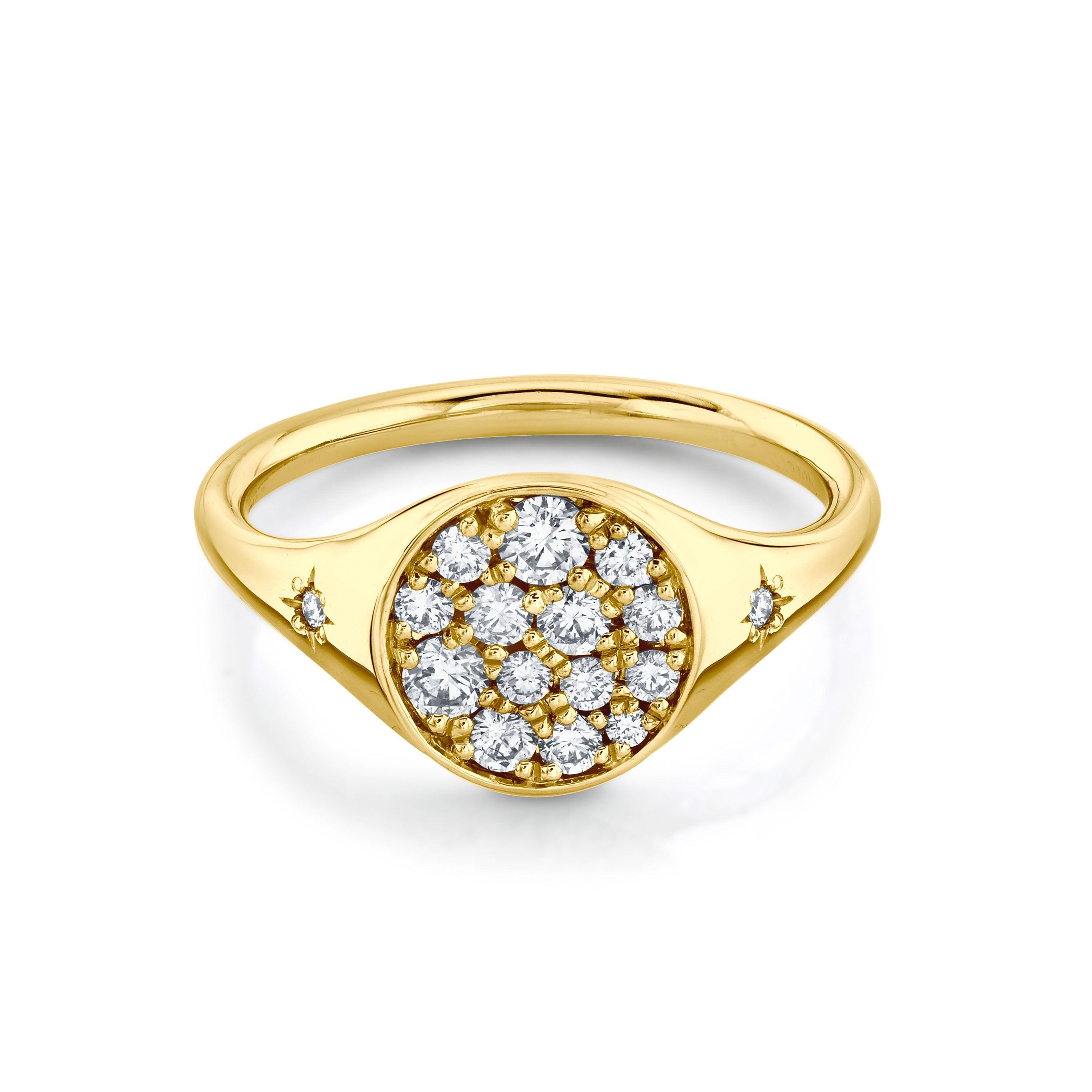 Marrow Fine Jewelry White Diamond Full Moon Two Stars Signet Ring