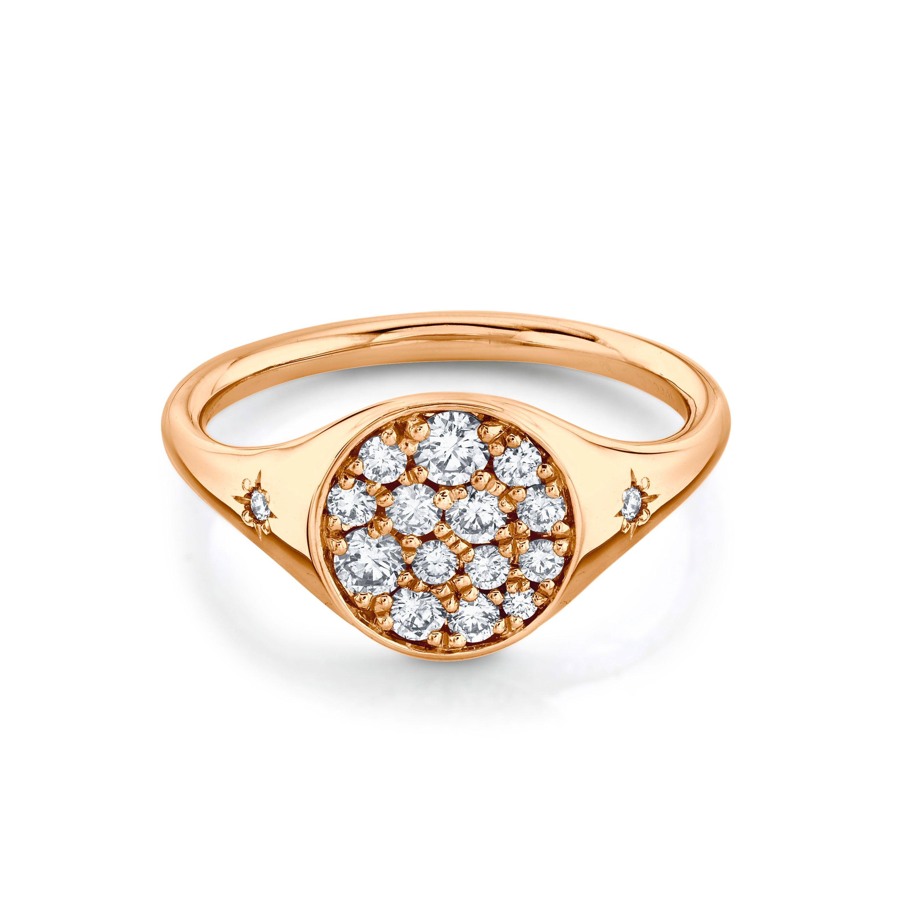 Marrow Fine Jewelry White Diamond Full Moon Two Stars Signet Ring