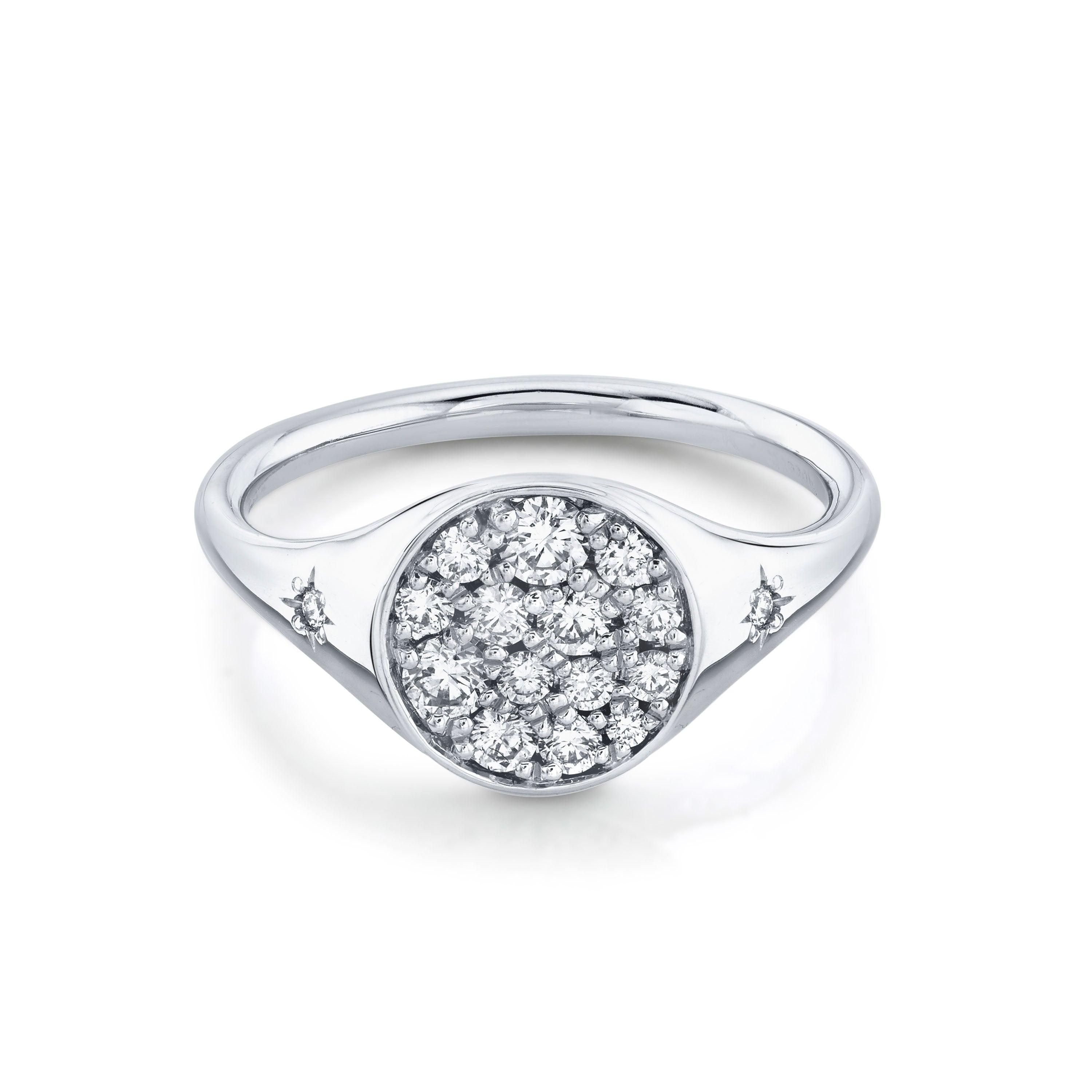 Marrow Fine Jewelry White Diamond Full Moon Two Stars Signet Ring