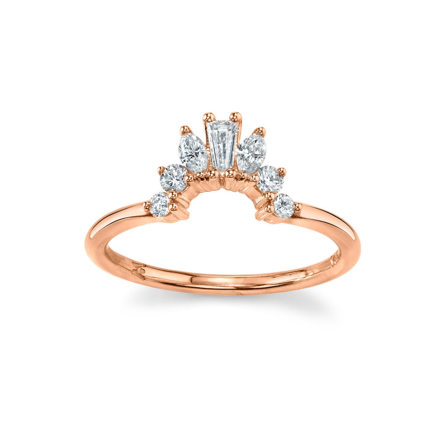 Marrow Fine Jewelry White Diamond Baguette And Round Art Deco Ballerina Stacking Wedding Band [Rose Gold]