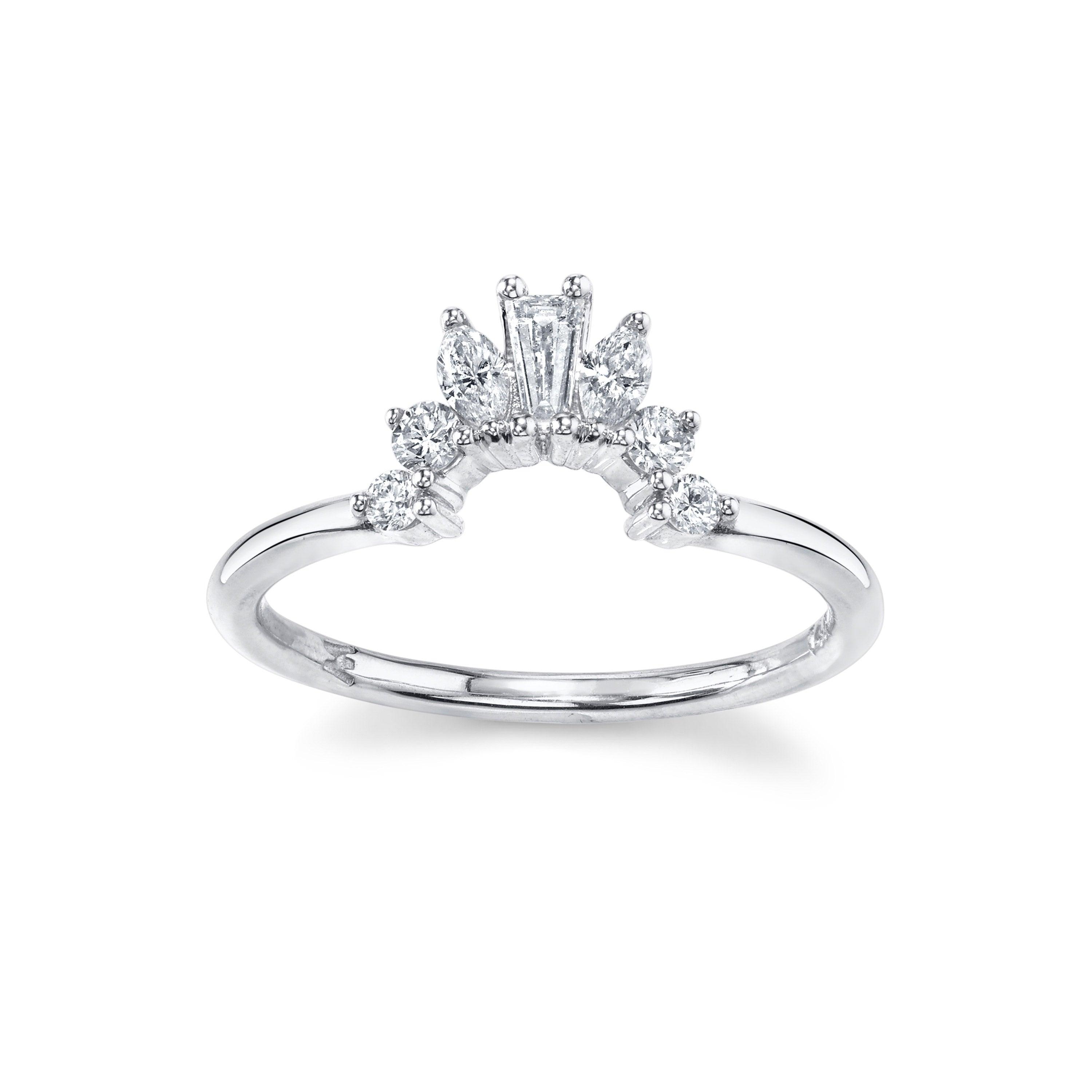 Marrow Fine Jewelry White Diamond Baguette And Round Art Deco Ballerina Stacking Wedding Band