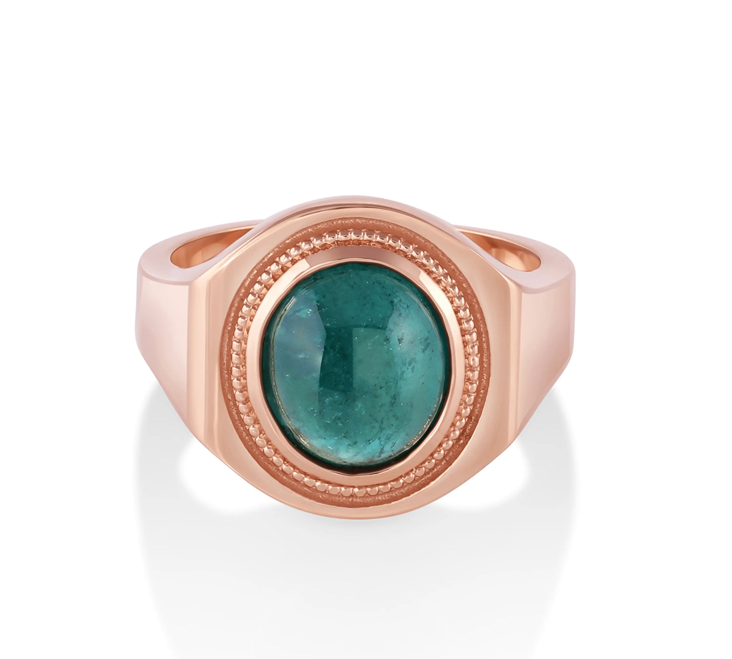 Marrow Fine Jewelry Sea Green Giannis Tourmaline Cobochon Signet Ring [Rose Gold]