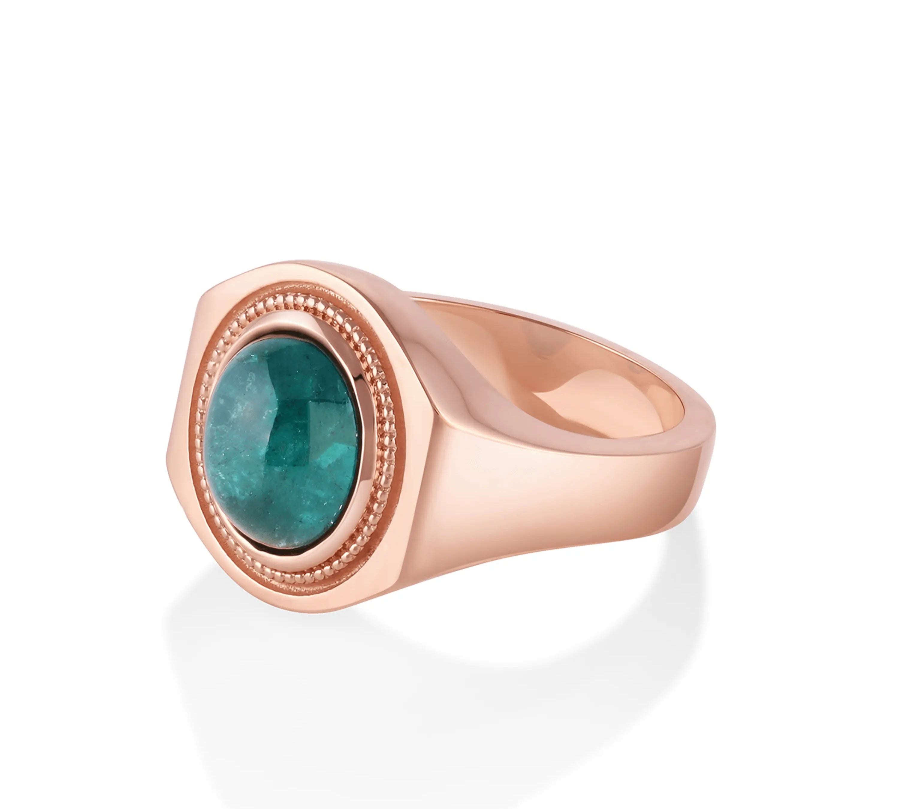 Marrow Fine Jewelry Sea Green Giannis Tourmaline Cobochon Signet Ring [Rose Gold]