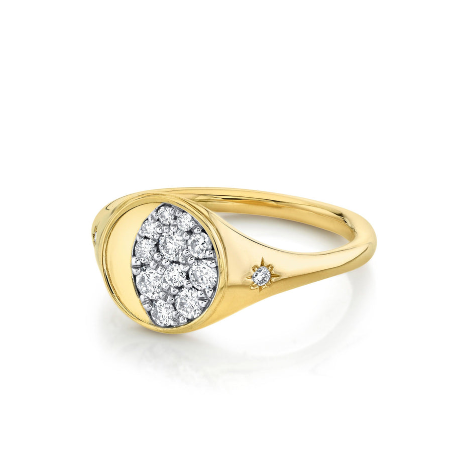 Marrow Fine Jewelry White Diamond Gibbous Moon Phase Signet Ring With Stars [Yellow Gold]