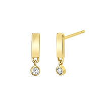 Marrow Fine Jewelry Solid Gold Rectangle Stud Earrings with White Diamond Charm [Yellow Gold]