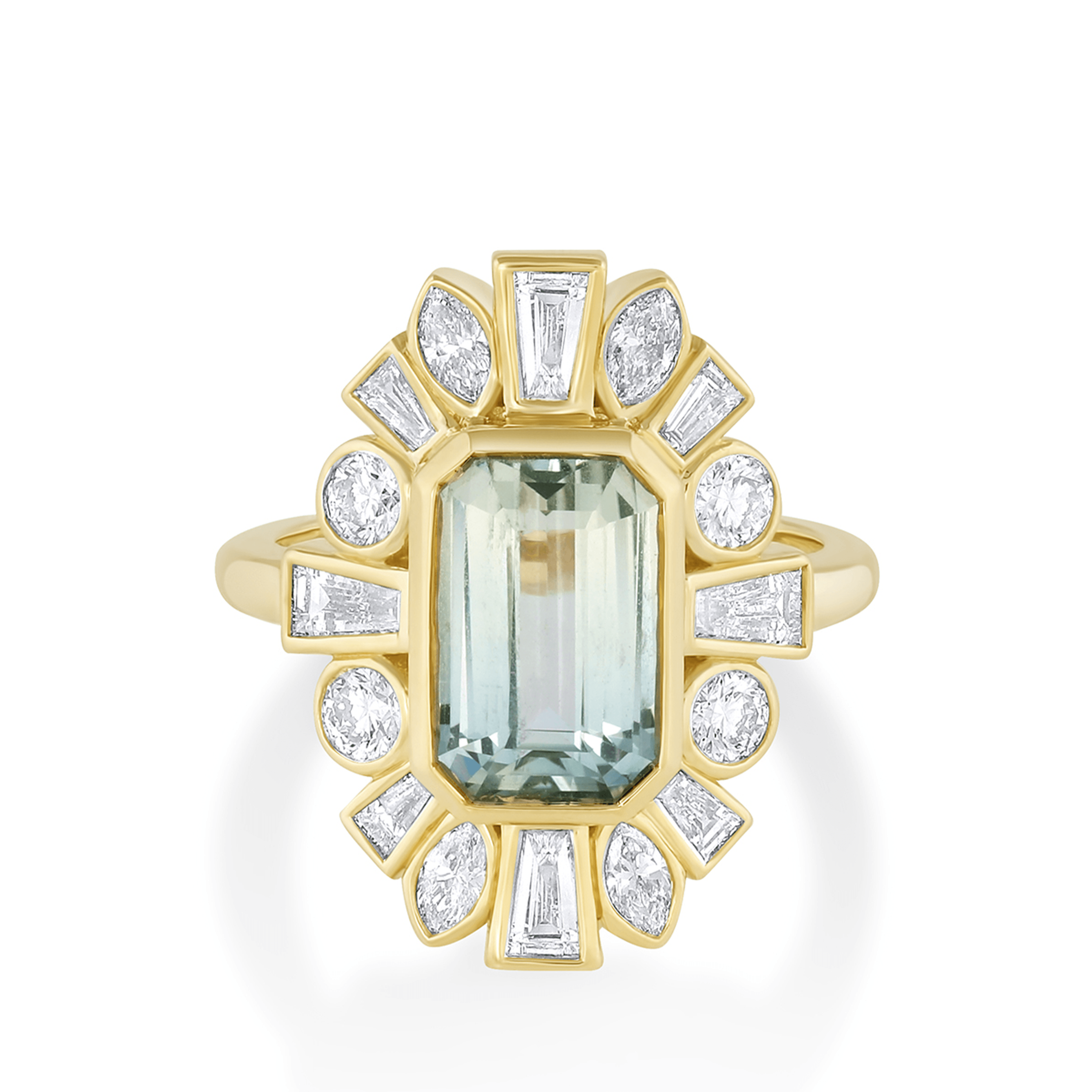 Marrow Fine Jewelry Mint Sapphire White Diamond Ballerina Ring