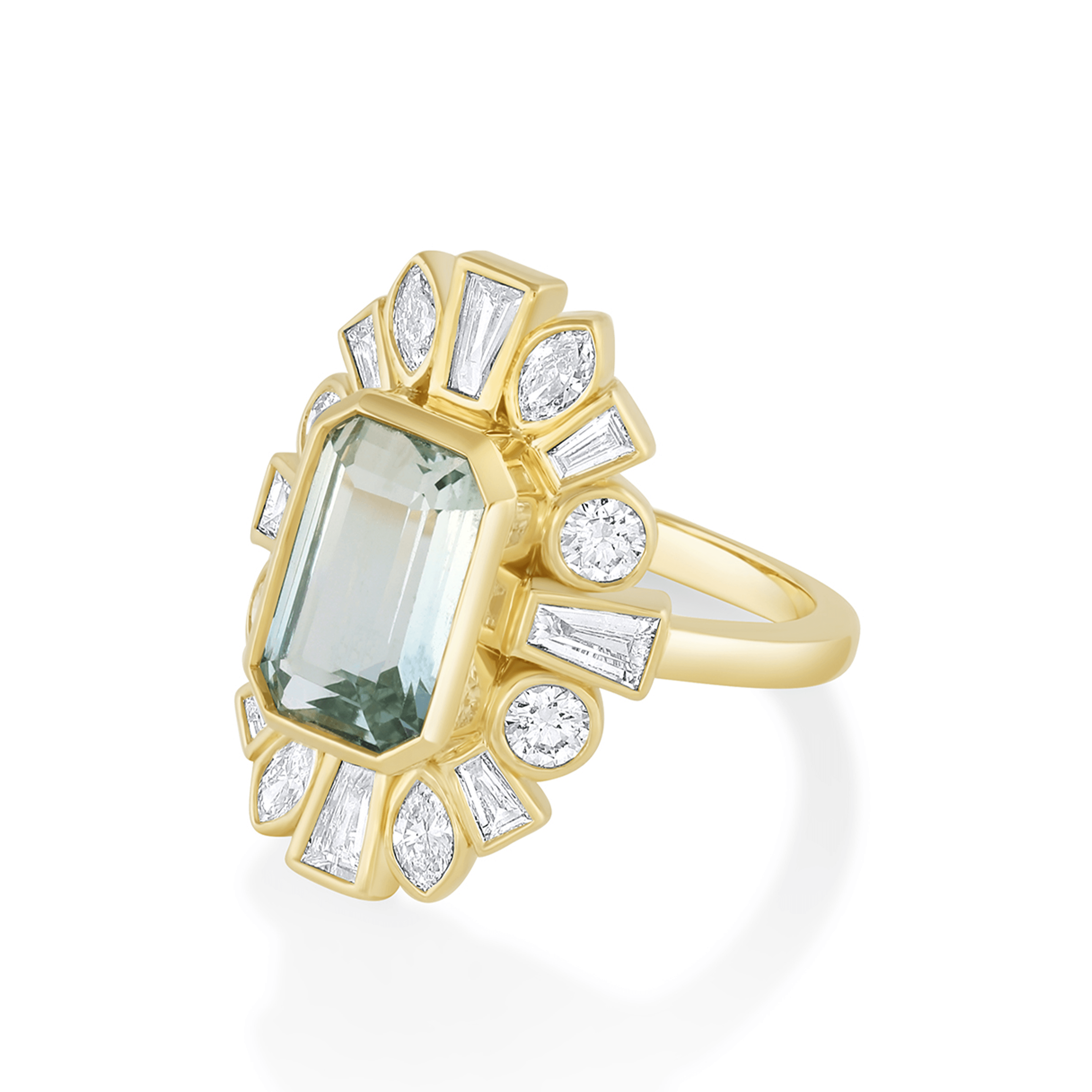 Marrow Fine Jewelry Mint Sapphire White Diamond Ballerina Ring