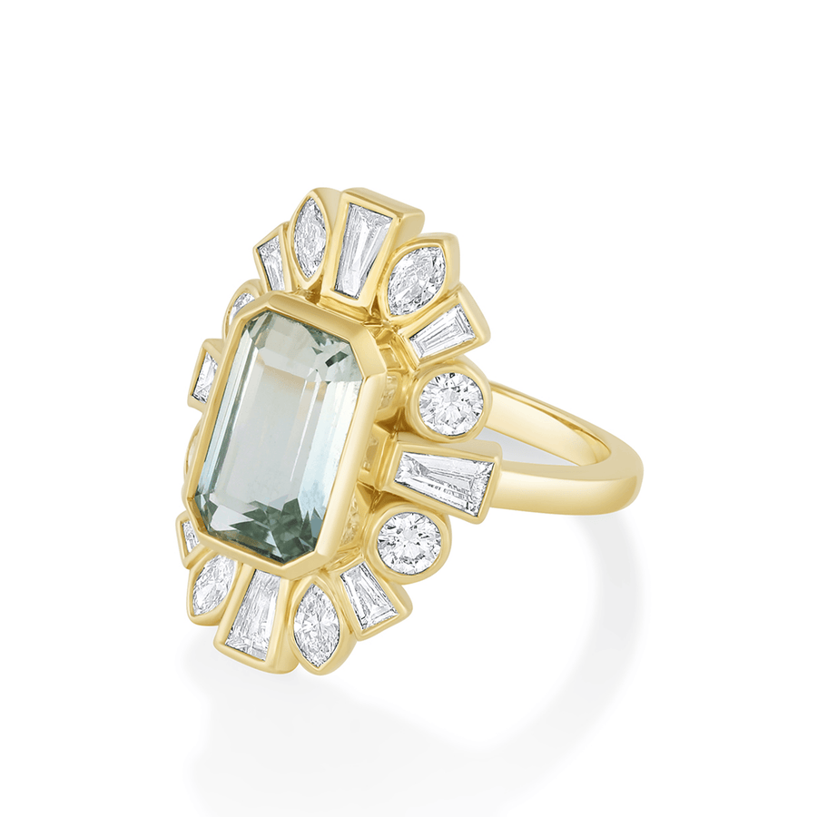Marrow Fine Jewelry Mint Sapphire White Diamond Ballerina Ring [Yellow Gold]