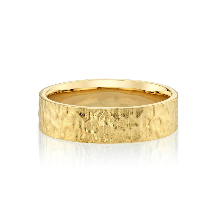 Marrow Fine Jewelry Hammered Metal Gold Men's Wedding Band with Burnished Birthstone Inside [Yellow Gold]