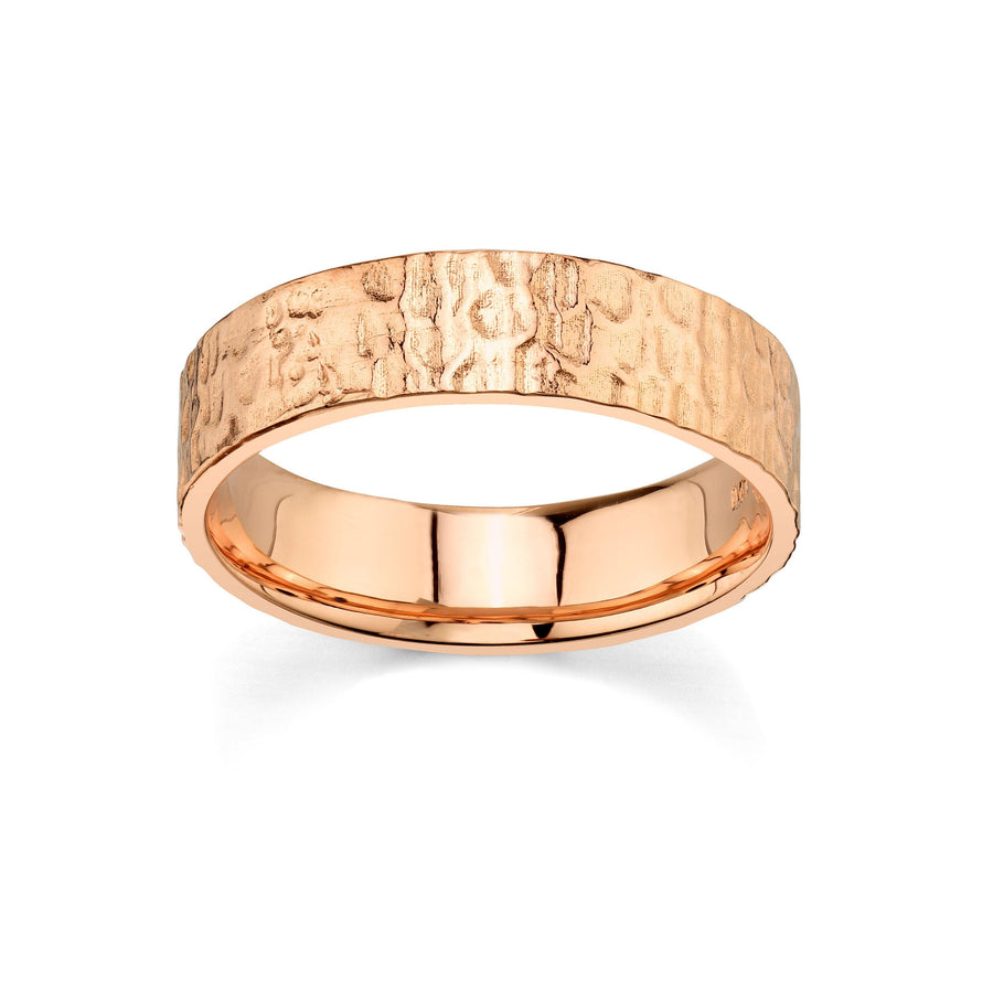 Marrow Fine Jewelry Hammered Metal Gold Men's Wedding Band with Burnished Birthstone Inside [Yellow Gold] [Rose Gold]