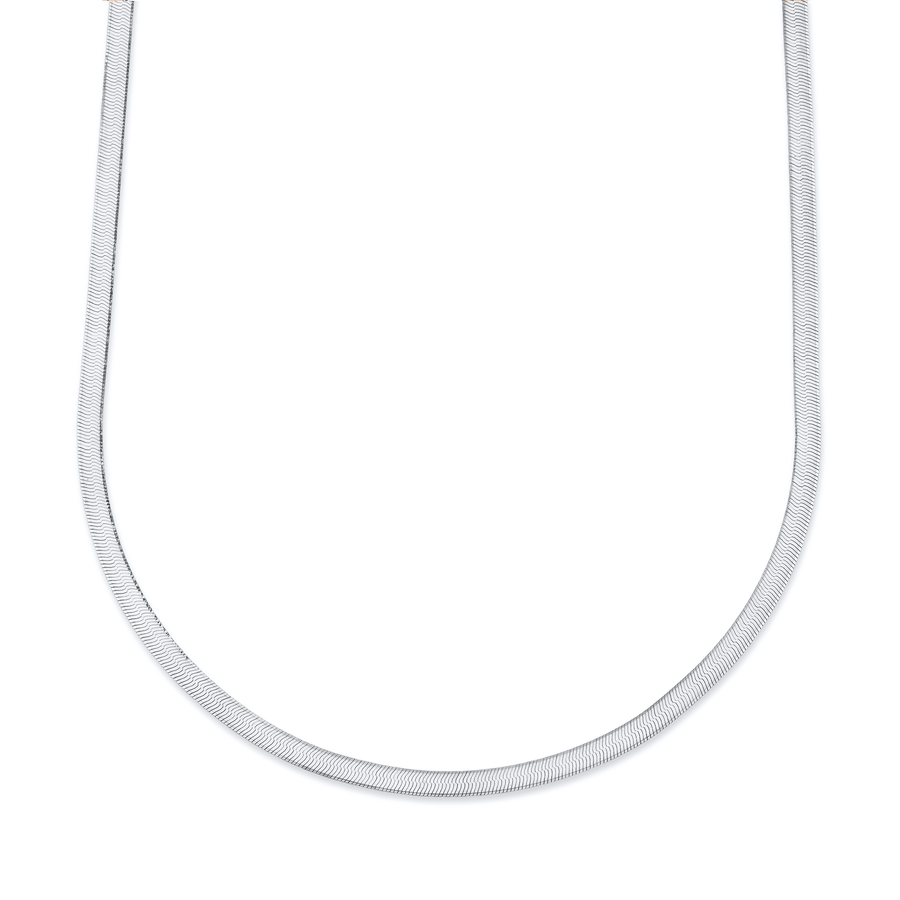 Marrow Fine Solid Gold Herringbone Chain Layering Necklace [White Gold]
