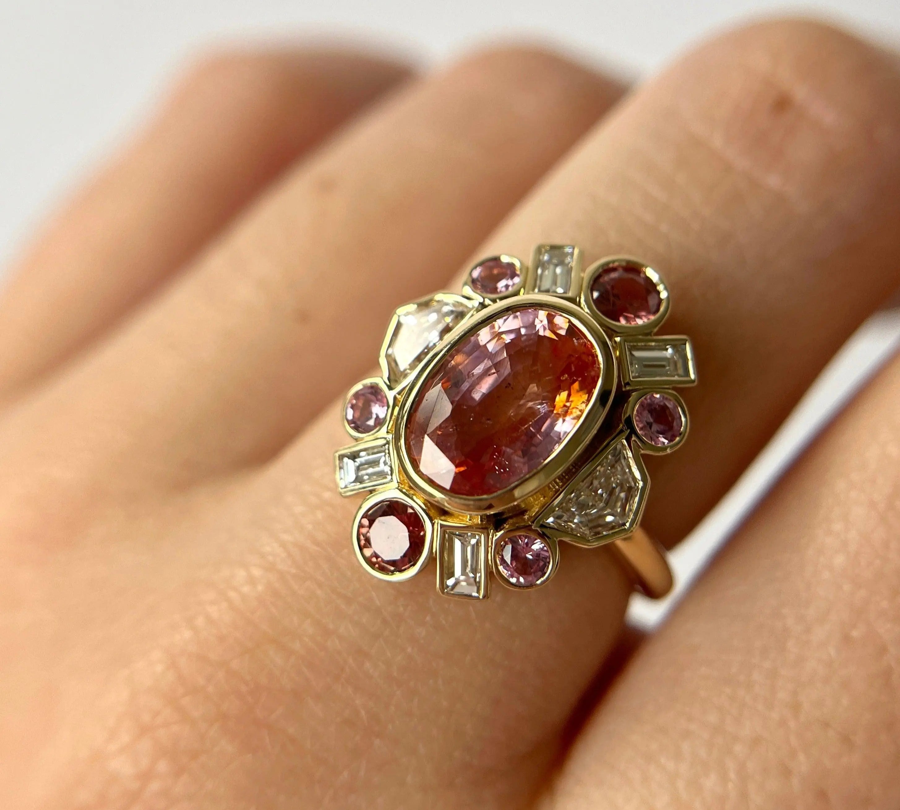 3.54ct Peachy Pink Sapphire Ballerina Ring - Marrow Fine