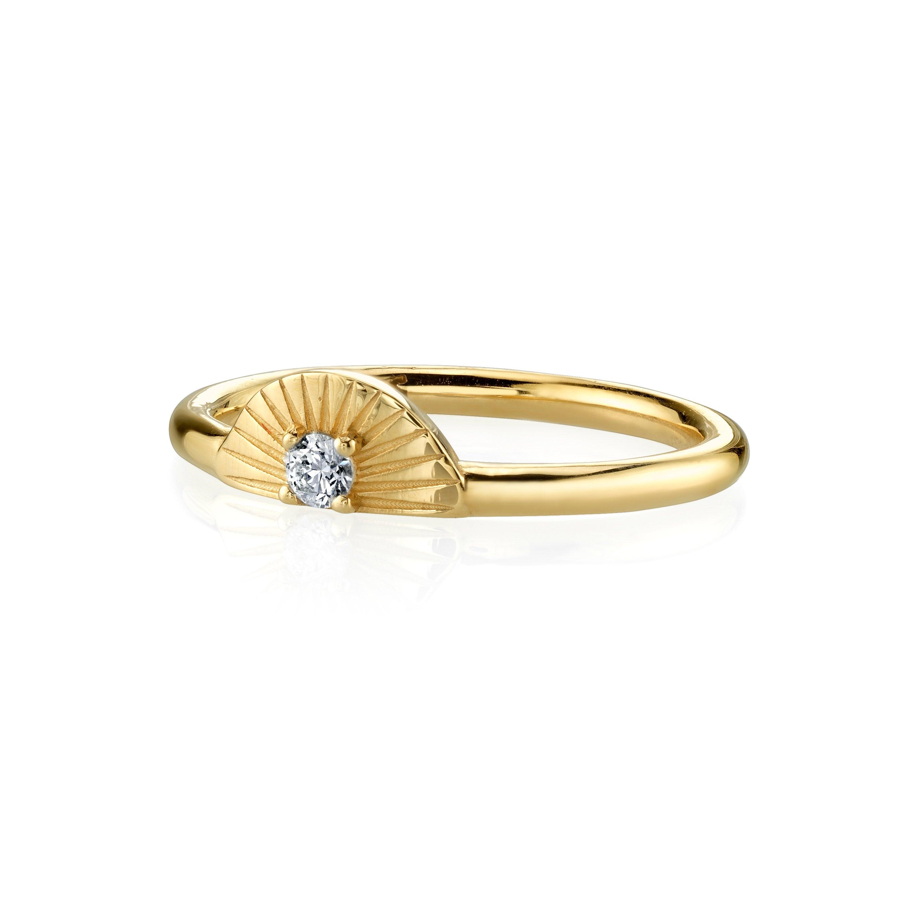 Marrow Fine Dainty Solid Gold Illuminaton Art Deco Arch Stacking Ring With White Diamond Accent