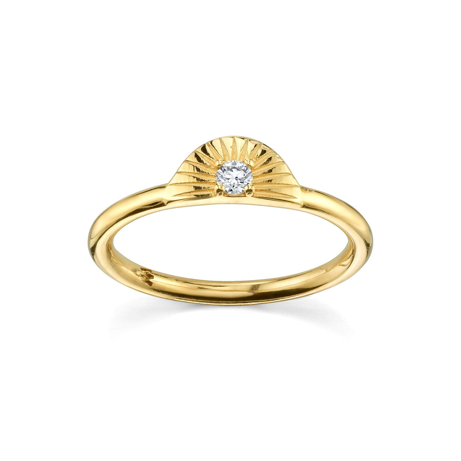 Marrow Fine Dainty Solid Gold Illuminaton Art Deco Arch Stacking Ring With White Diamond Accent [Yellow Gold]