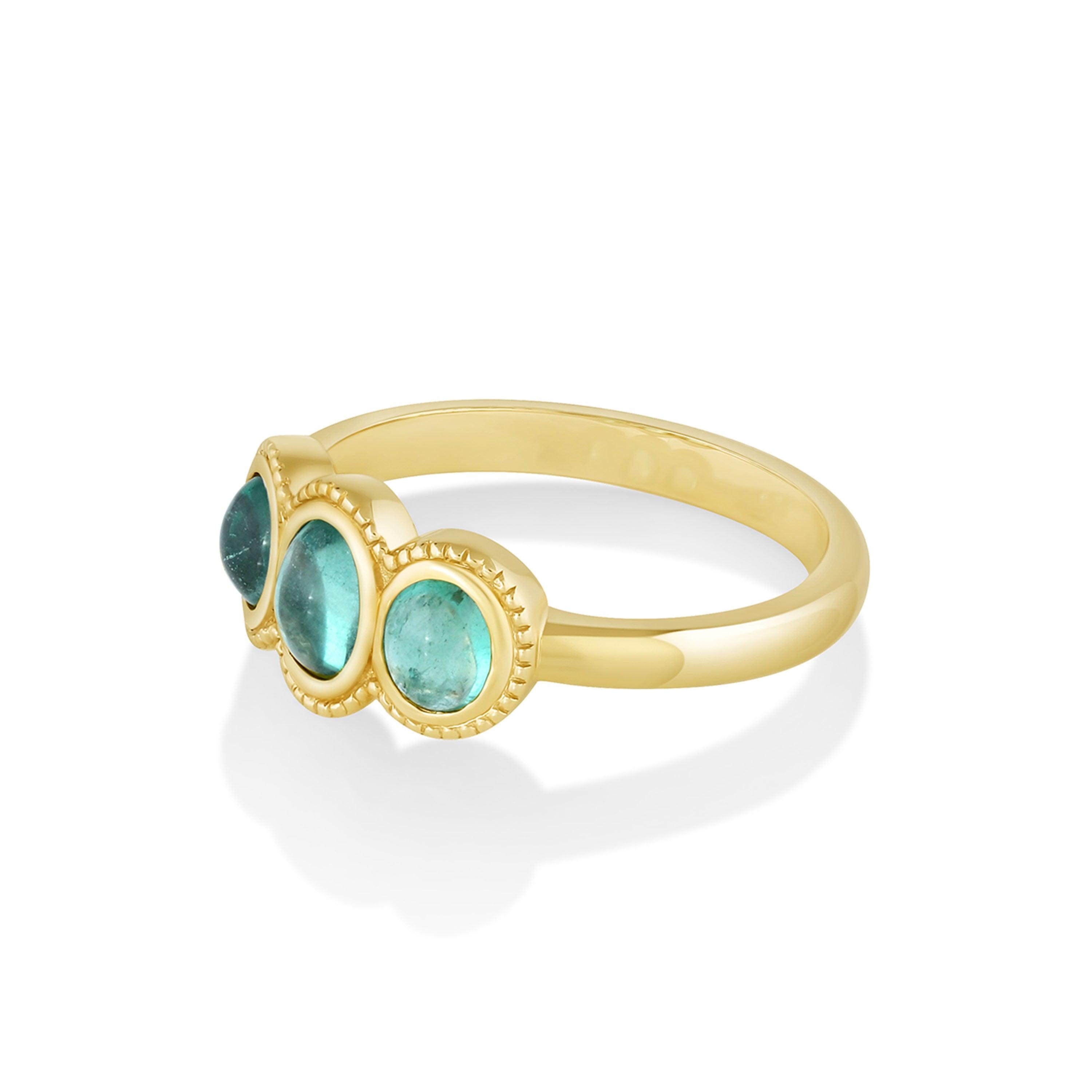 Marrow Fine Jewelry Emerald Cabochons Bezel Set Ring
