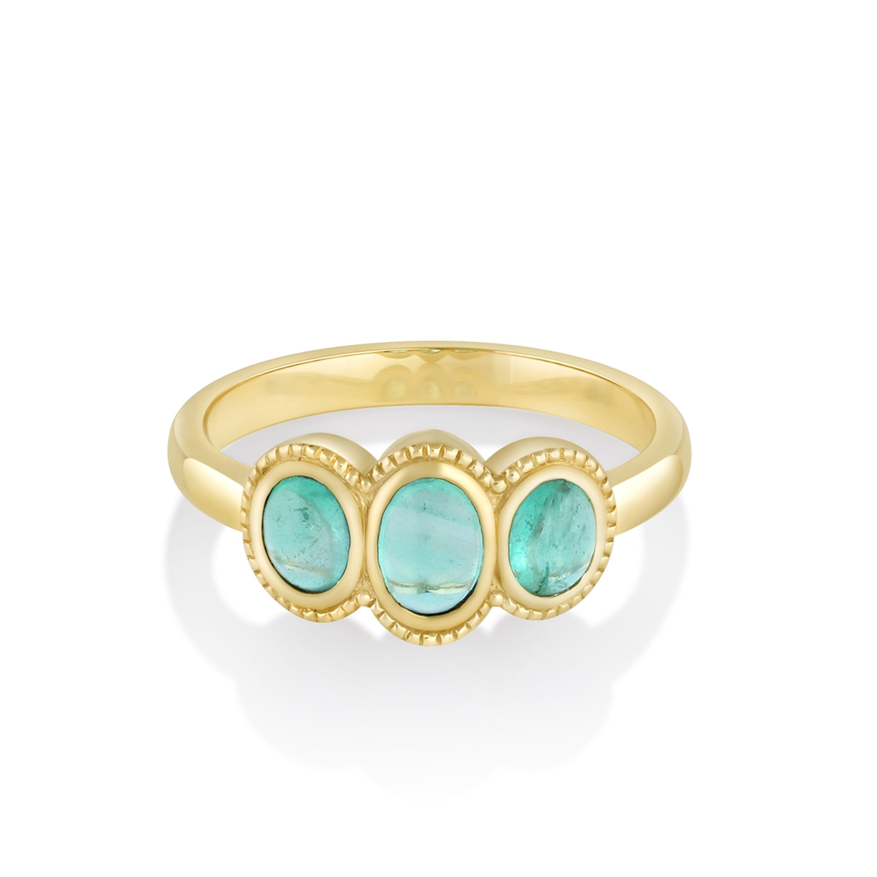 Marrow Fine Jewelry Emerald Cabochons Bezel Set Ring