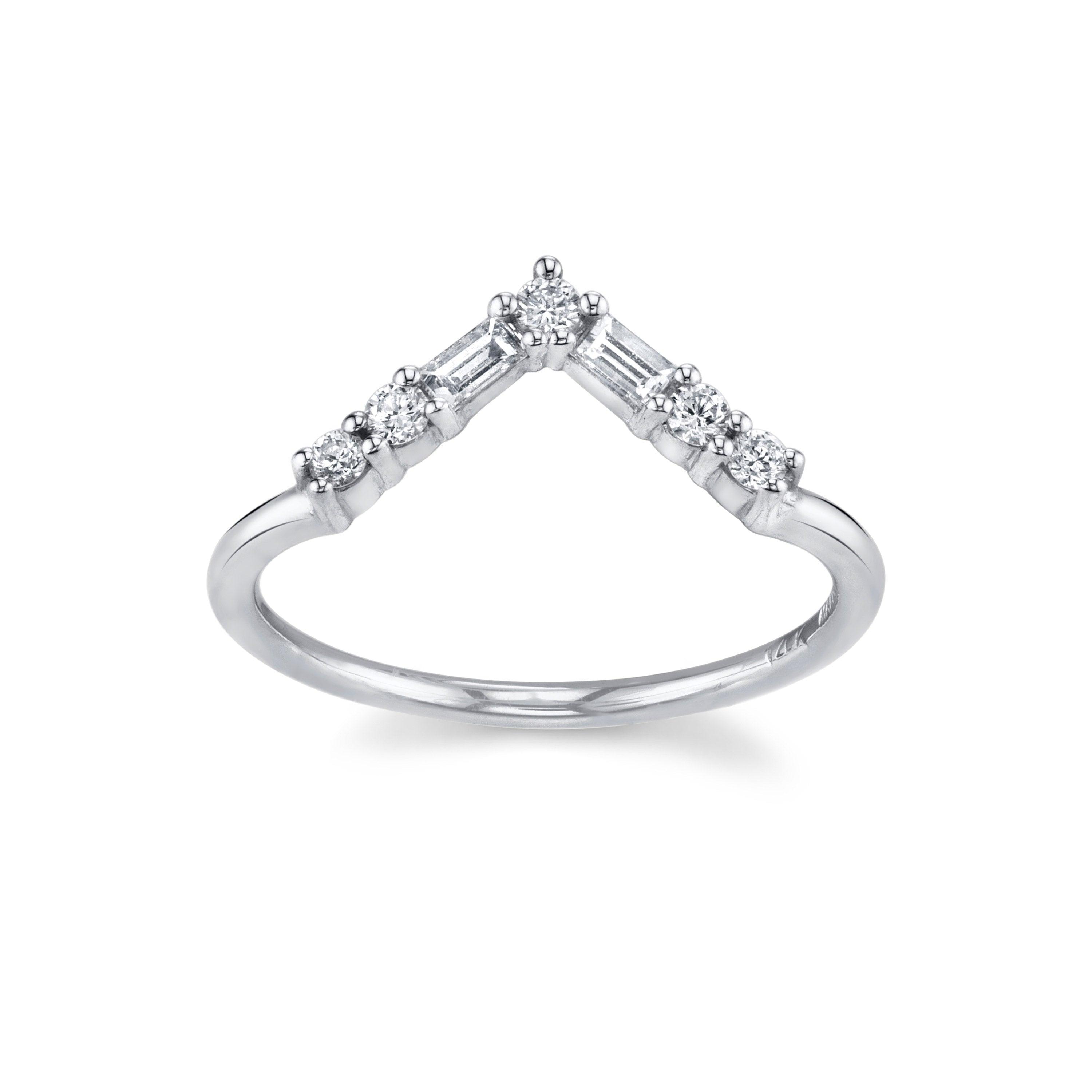 Marrow Fine Jewelry White Diamond Baguette And Rounds Triangle Stacking Wedding Band