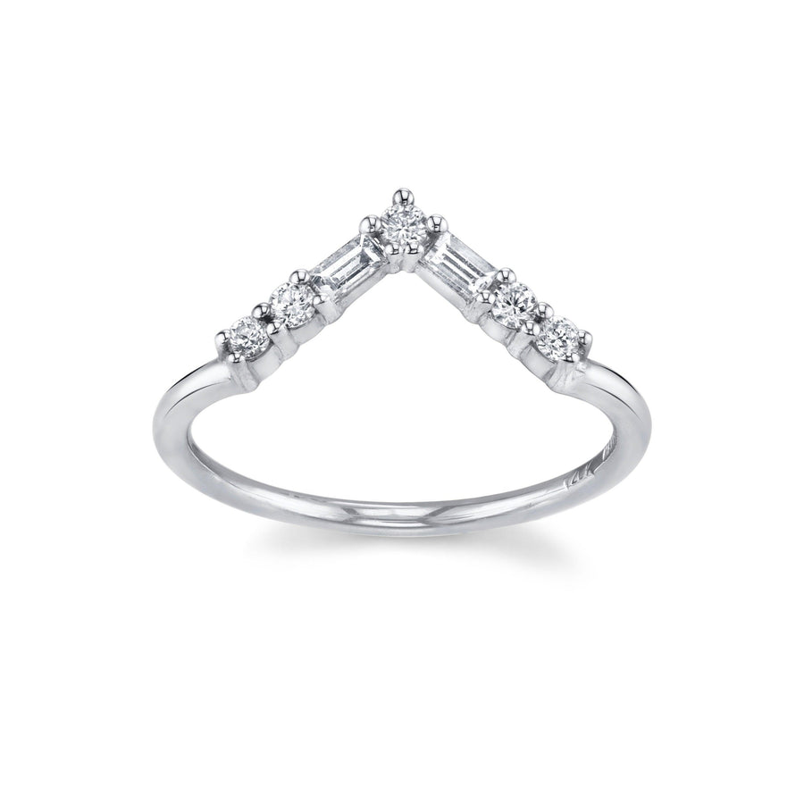 Marrow Fine Jewelry White Diamond Baguette And Rounds Triangle Stacking Wedding Band [White Gold]