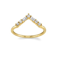 Marrow Fine Jewelry White Diamond Baguette And Rounds Triangle Stacking Wedding Band [Yellow Gold]