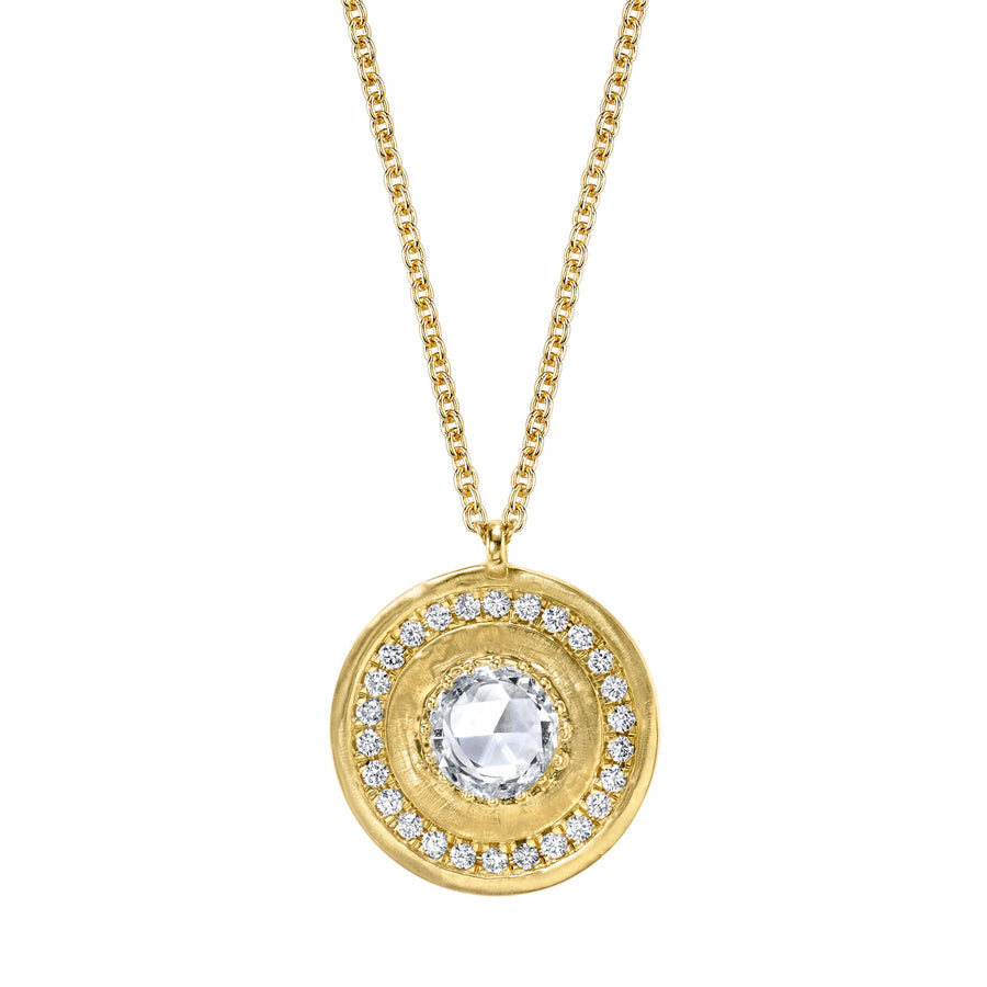 Marrow Fine Jewelry White Diamond Rose Cut Medallion Necklace With Pave Accents [Yellow Gold]