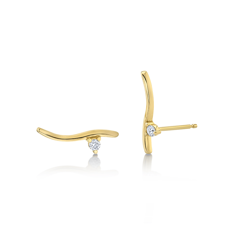 Marrow Fine Jewelry Solid Gold Wave Stud Earrings With White Diamond Accents [Yellow Gold]
