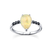 Marrow Fine Jewelry Austrailian Opal Pear & Black Diamond Rose Cut Ring [White Gold]