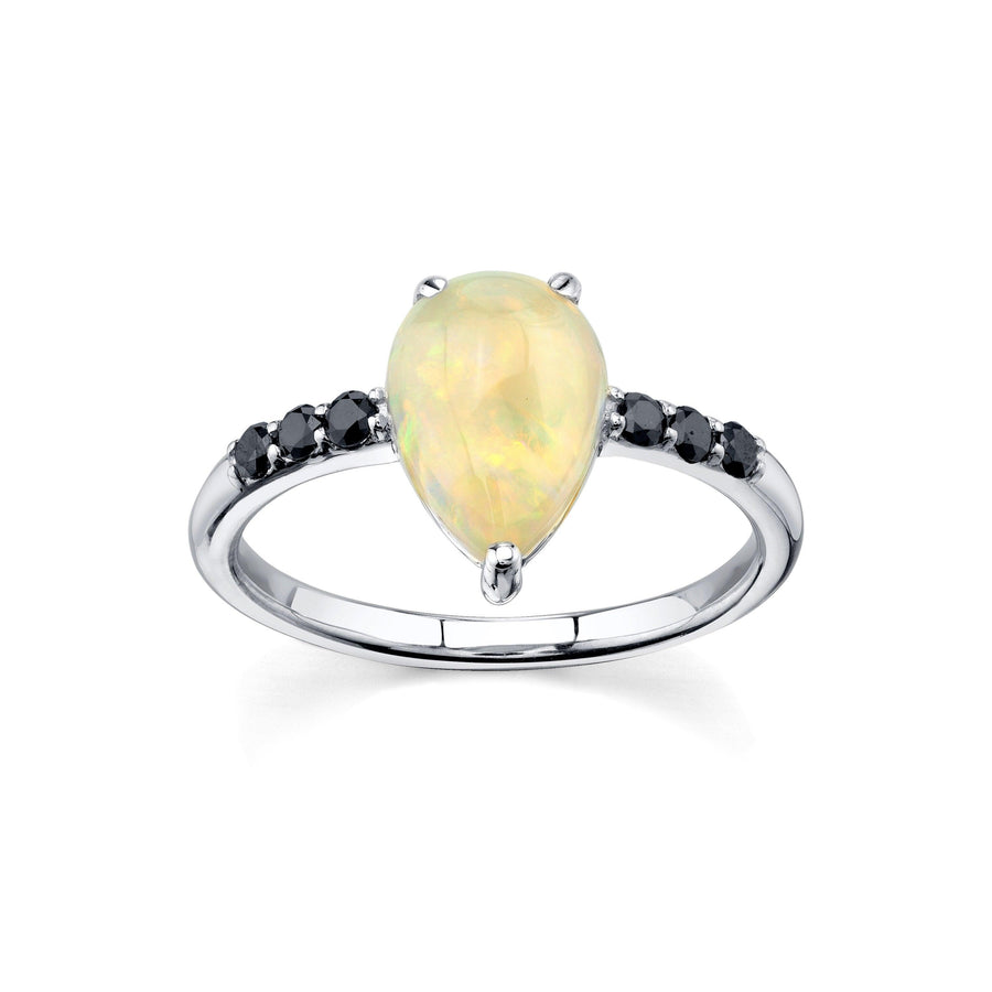 Marrow Fine Jewelry Austrailian Opal Pear & Black Diamond Rose Cut Ring [White Gold]