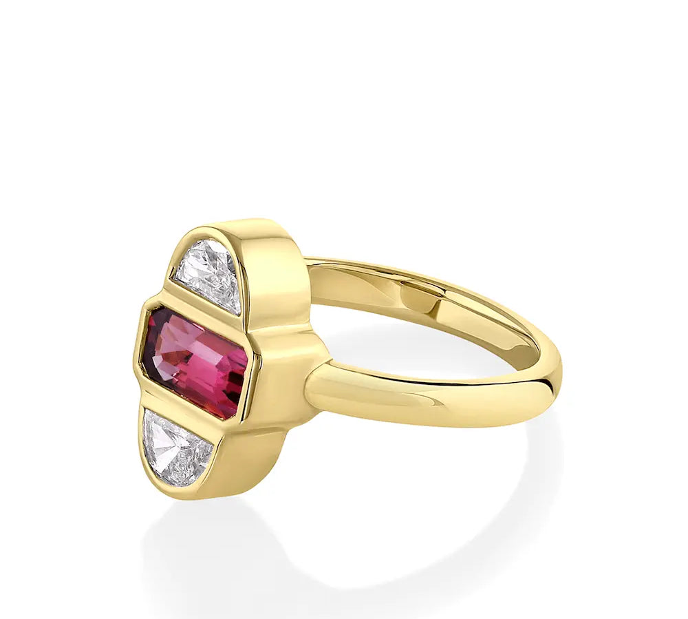 Marrow Fine Jewelry Ruby Half Moon Diamond Ring [Yellow Gold]