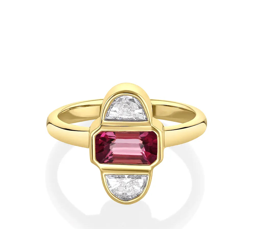 Marrow Fine Jewelry Ruby Half Moon Diamond Ring [Yellow Gold]