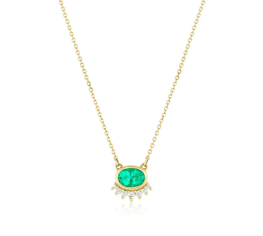 Marrow Fine Jewelry Emerald Oval White Diamonds Spray Sunrise Choker [Yellow Gold]