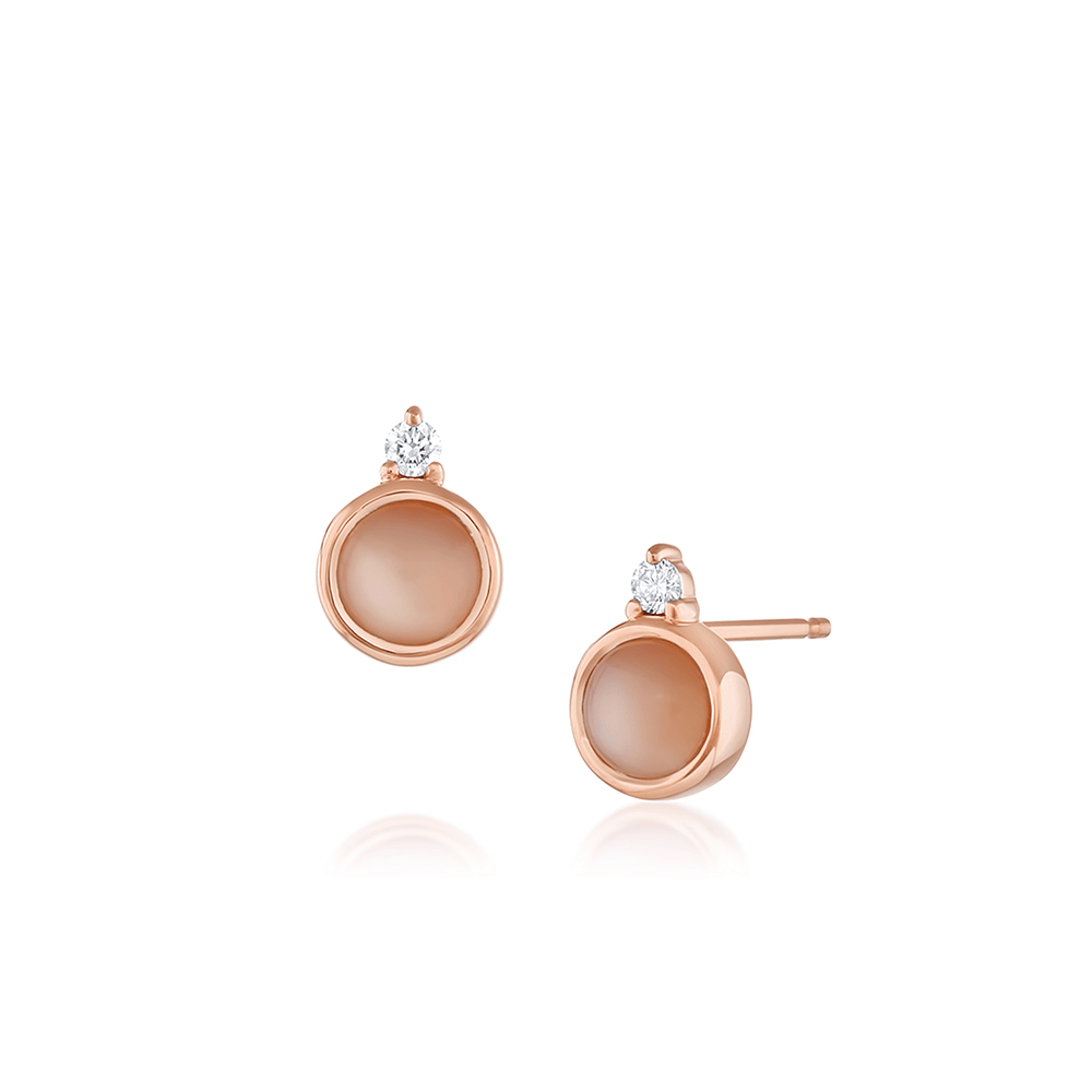 Marrow Fine Jewelry White Diamonds And Bezeled Peach Moonstone Studs