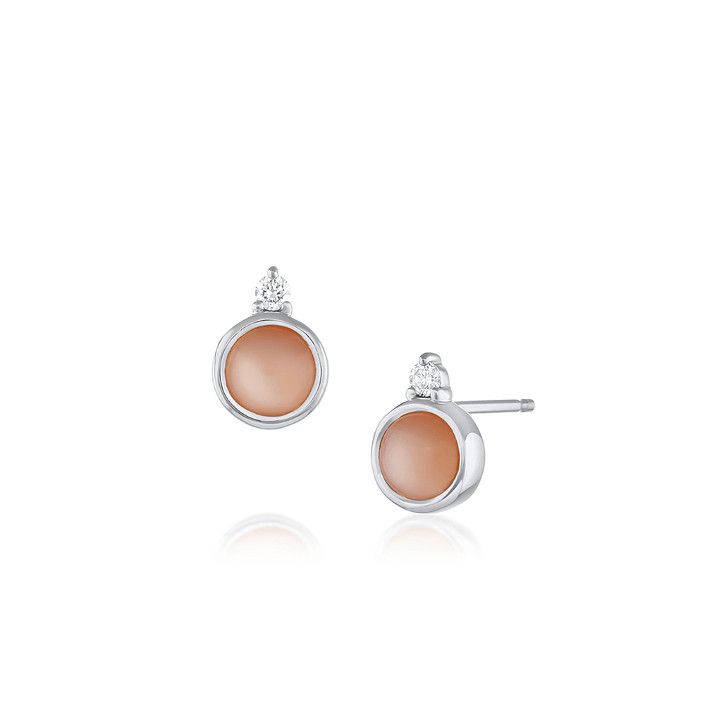 Marrow Fine Jewelry White Diamonds And Bezeled Peach Moonstone Studs