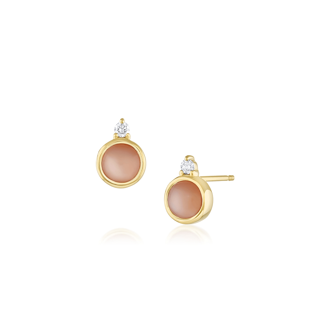 Marrow Fine Jewelry White Diamonds And Bezeled Peach Moonstone Studs