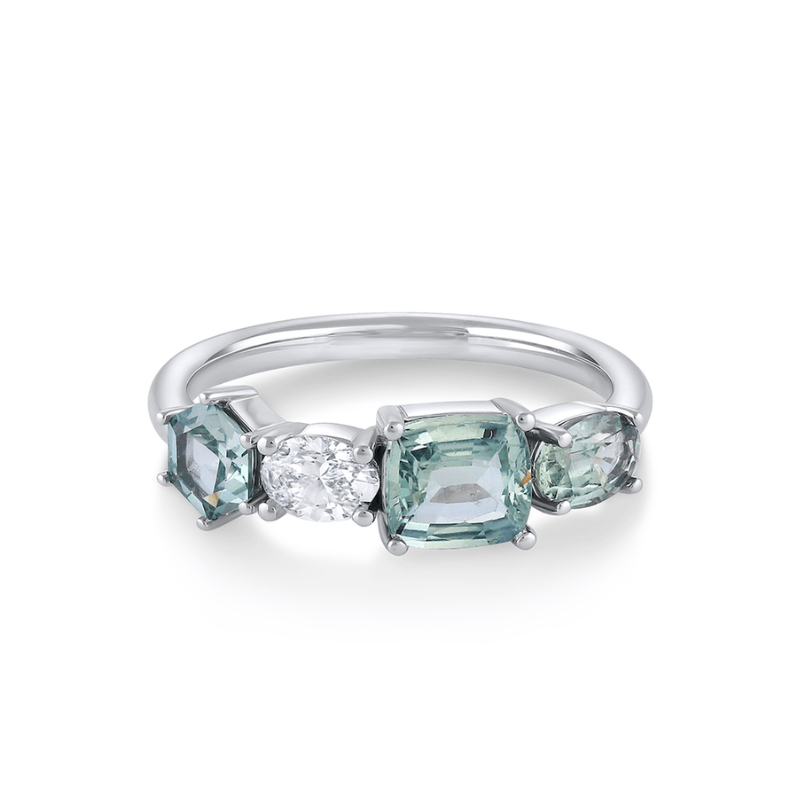 Marrow Fine Jewelry Green Sapphire White Diamond Linear Ring [White Gold]