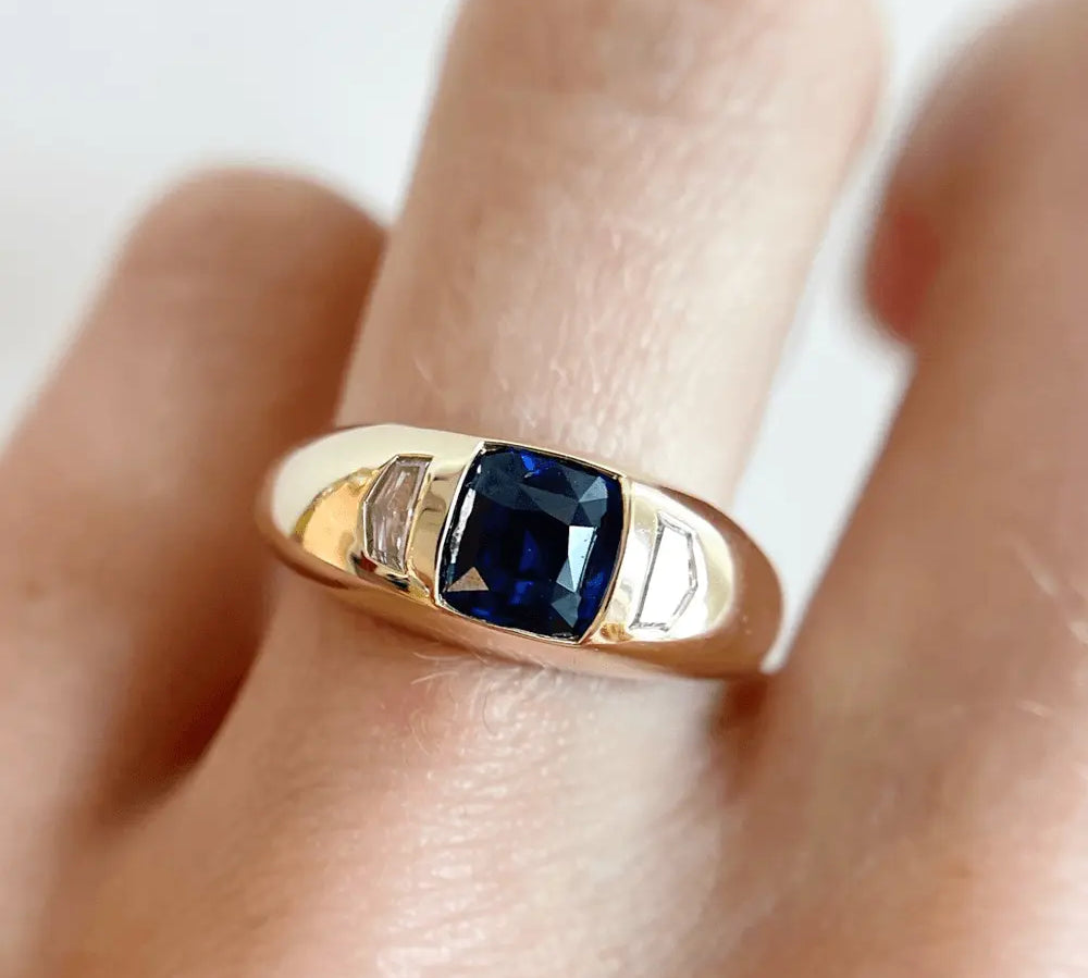 1.58ct Blue Sapphire & White Cadillac Diamond Bombe Ring - Marrow Fine