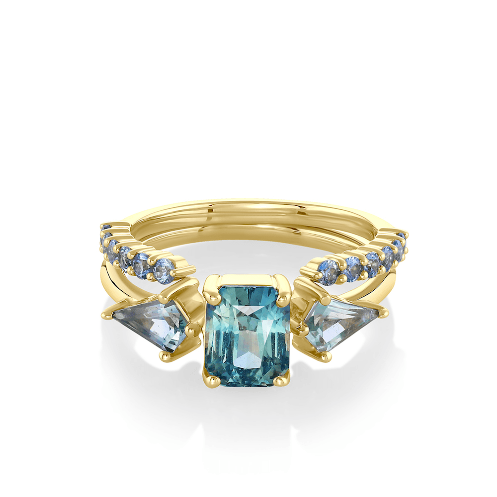 Marrow Fine Jewelry Green Sapphire Three Stone Set Ring