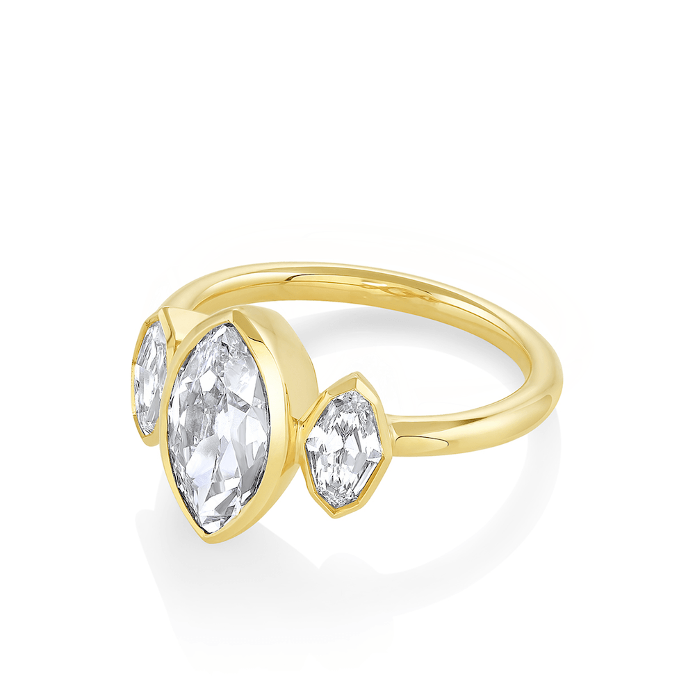 Marrow Fine Jewelry White Diamond Moval Three Stone Ring
