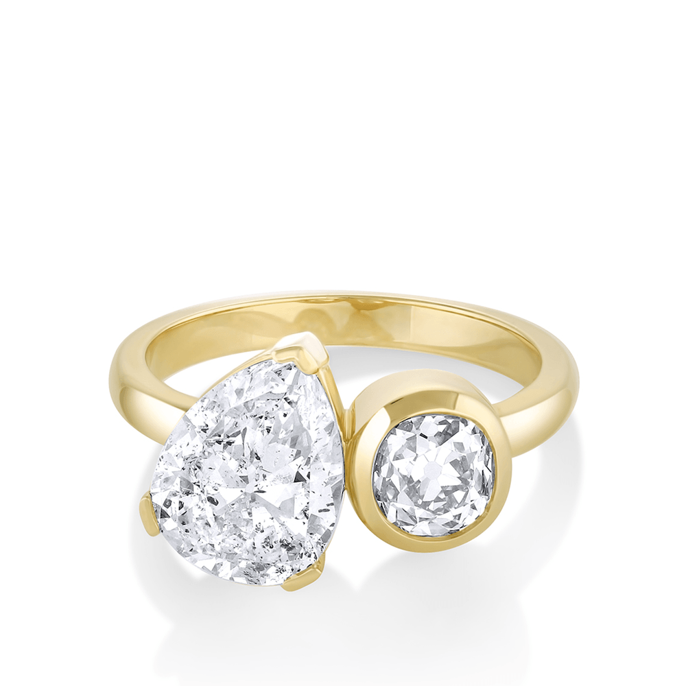 Marrow Fine Jewelry White Diamond Pear Toi Et Moi Old Mine Ring