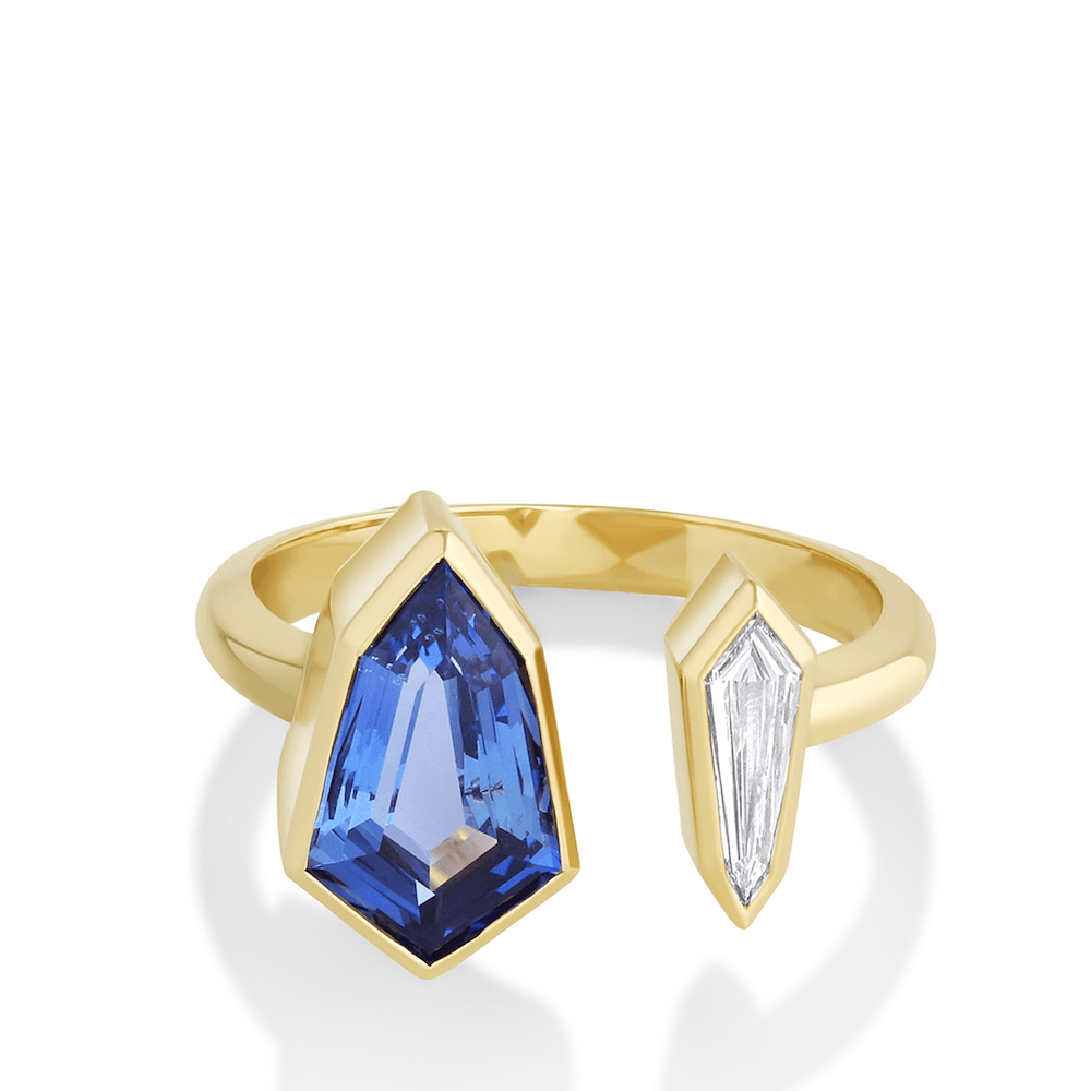 Marrow Fine Jewelry Sapphire White Diamond Shield Toi Et Moi Ring