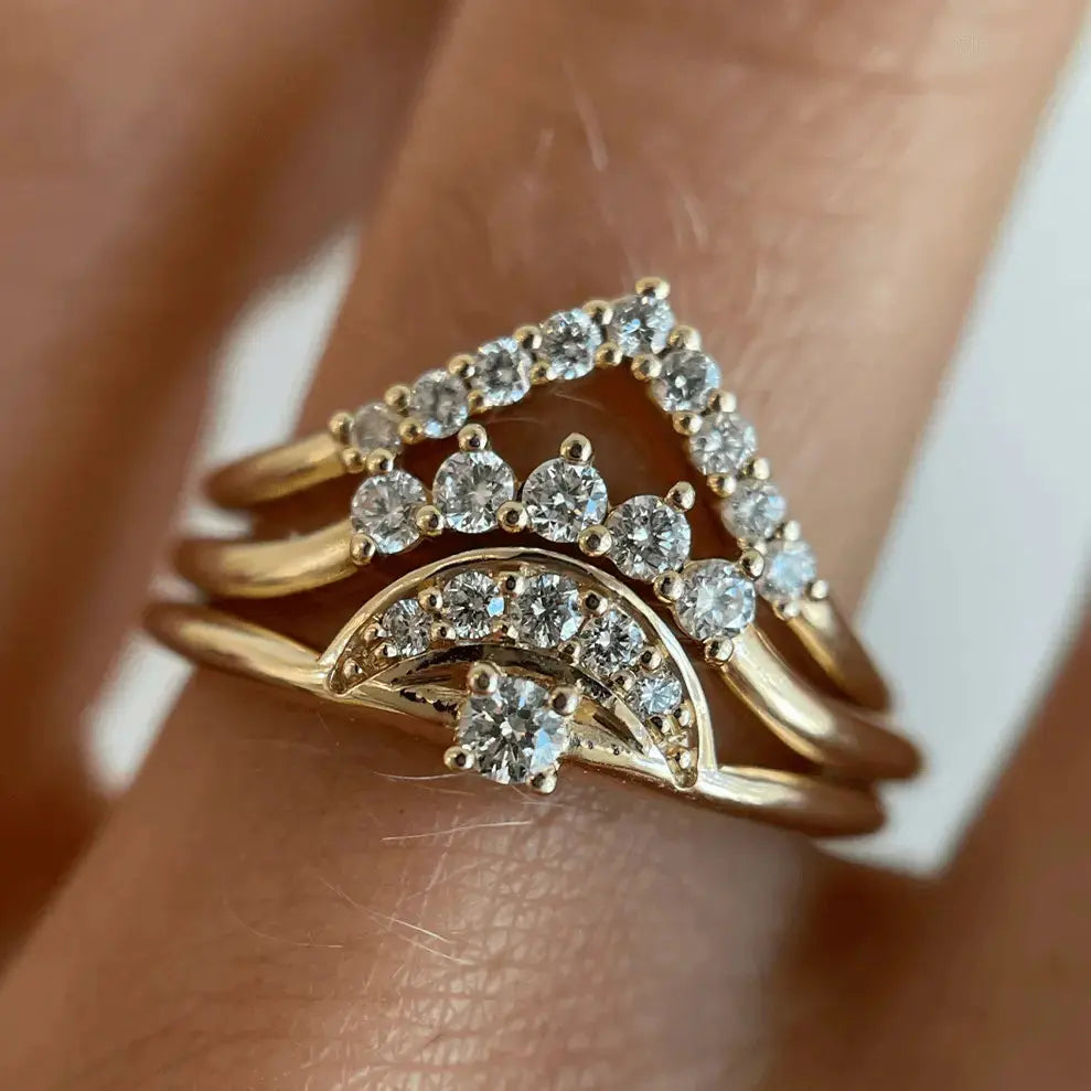 Nested Rings Geometry White Diamond Triangle Nesting Ring | Geometric Ring for Bridal Stack ...