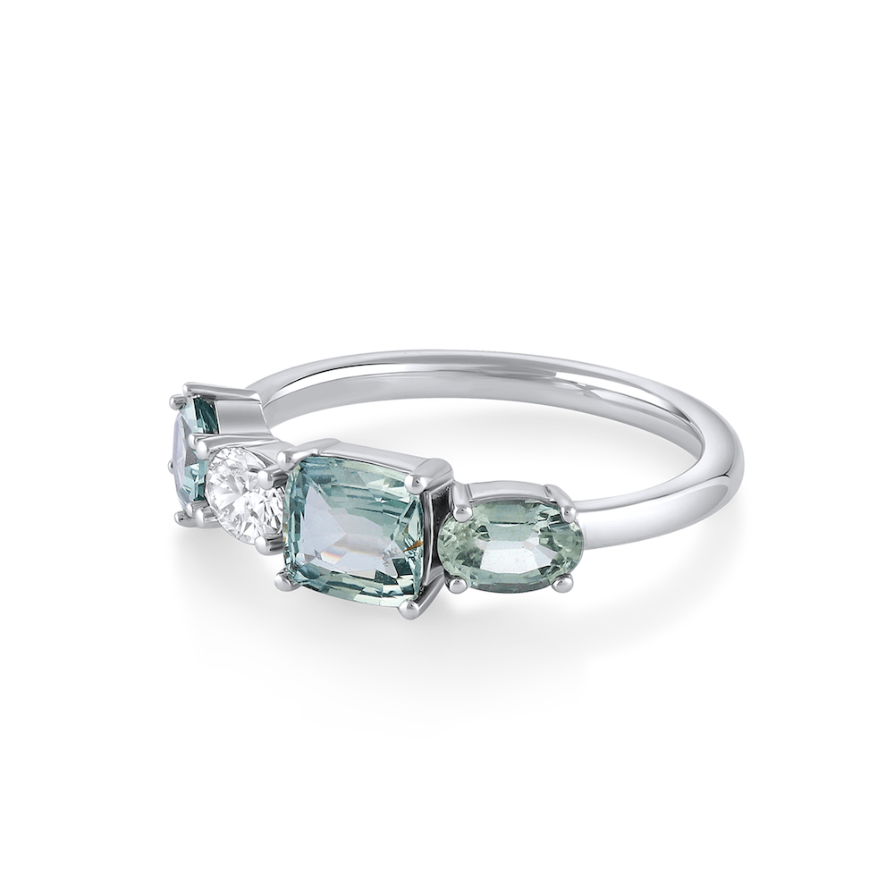 Marrow Fine Jewelry Green Sapphire White Diamond Linear Ring
