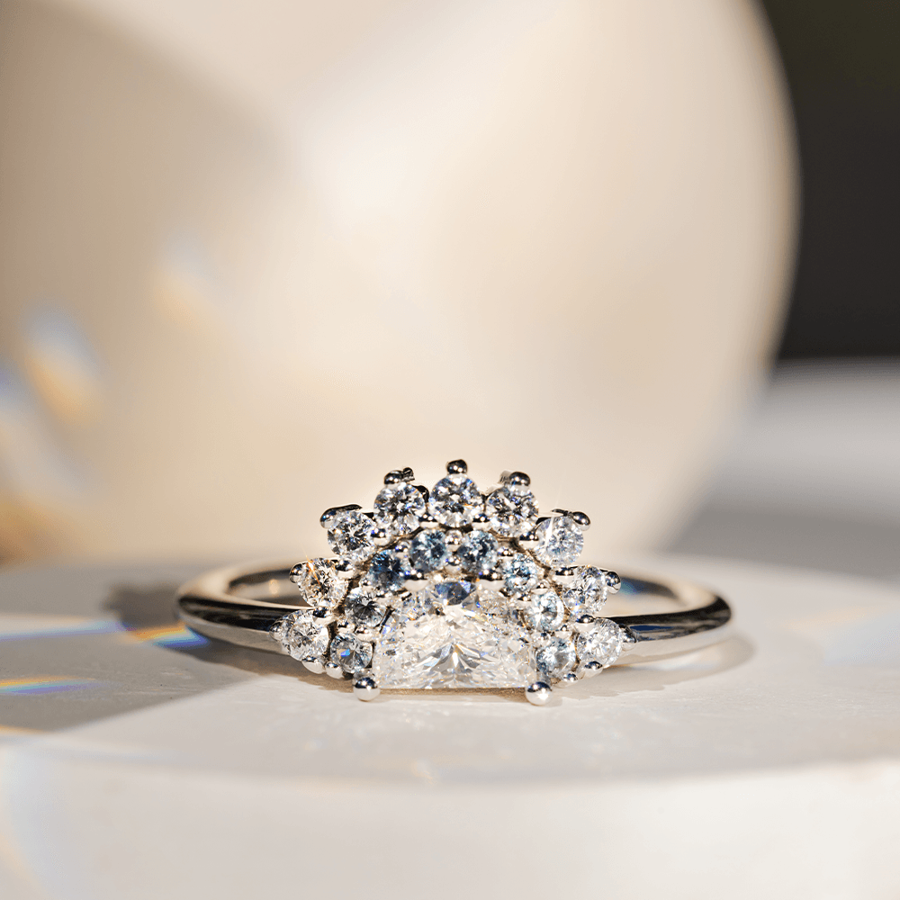 Diamond Engagement Ring with Half Moon Side Diamond