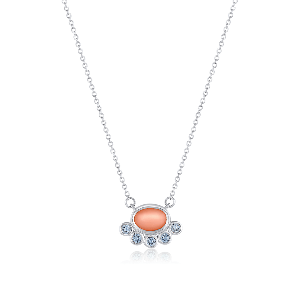 Marrow Fine Jewelry Milos Peach Moostone Light Blue Sapphire Bezel Necklace