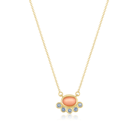 Marrow Fine Jewelry Milos Peach Moostone Light Blue Sapphire Bezel Necklace [Yellow Gold]