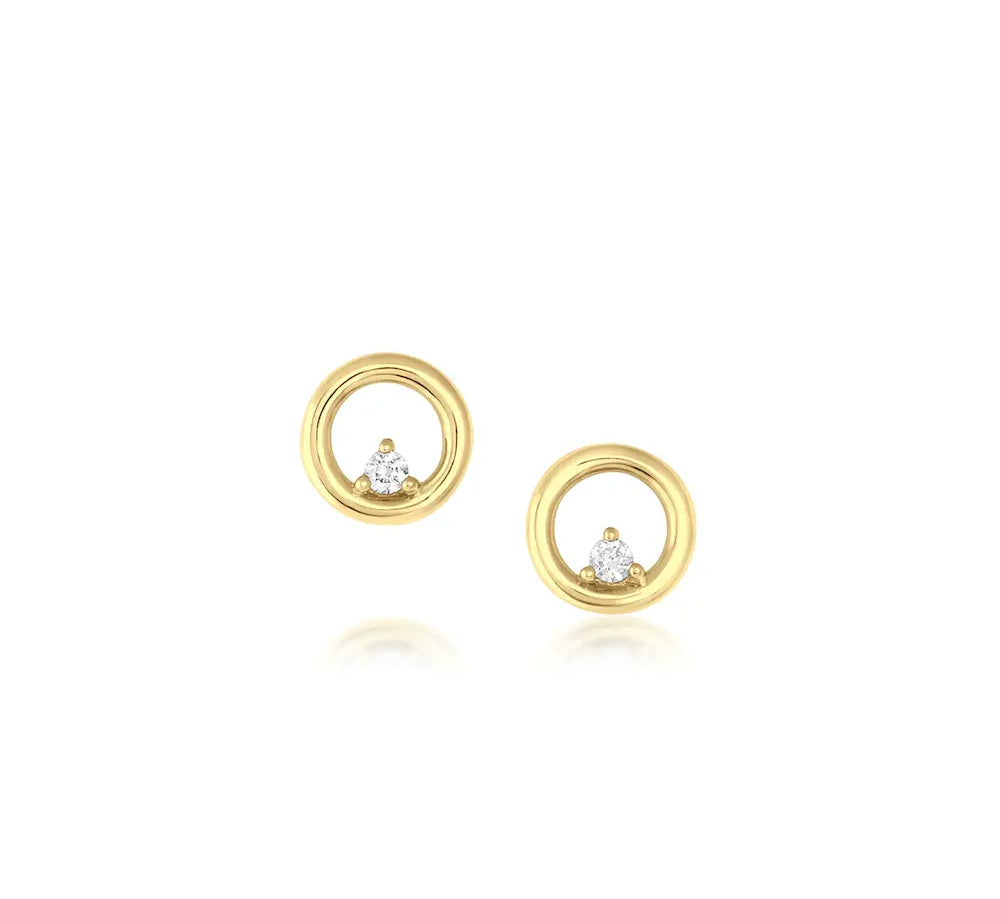 Marrow Fine Jewelry White Diamond Orbit Hoop Studs [Yellow Gold]