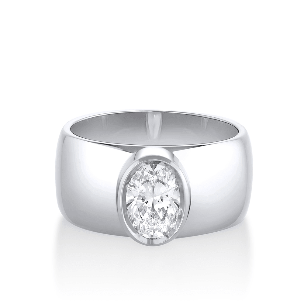 Marrow Fine Jewelry Harlow White Diamond Bezel Set Cigar Engagement Ring