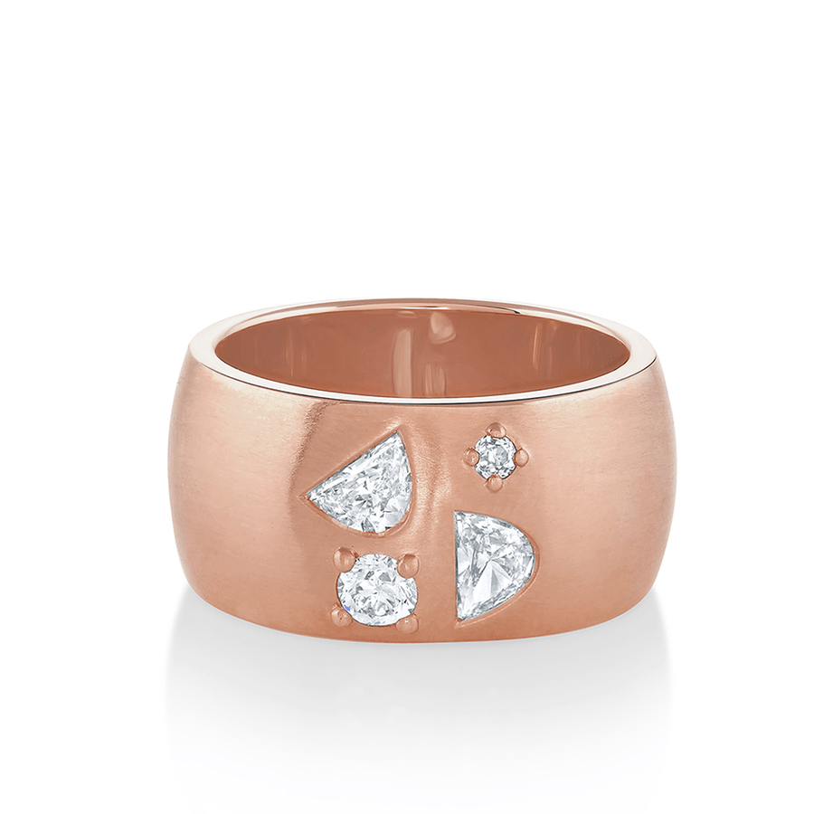 Marrow Fine Jewelry White Diamond Mixed Shapes Chunky Brushed Metal Solid Gold Cigar Band Ring [Rose Gold]
