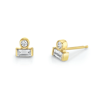 Marrow Fine Jewelry White Diamond Round And Baguette Bezel Stud Earrings [Yellow Gold]
