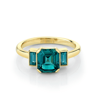 Marrow Fine Jewelry Teal Sapphire Asscher Baguette Ring [Yellow Gold]